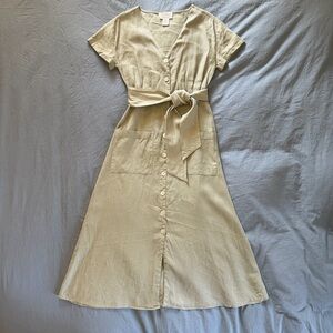 Rachel Zoe Sage 100% Linen Midi Dress with Button-Down Front